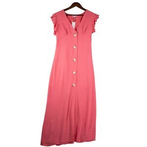 BB DAKOTA Womens 4 Pink Cottagecore Button Front Dress Flutter Sleeve Boho Maxi